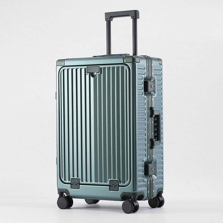 20inch Cabin Size Suitcase with Holder Cup Business Trolley Luggage Front Open Laptop 100% Aluminum-Magnesium Luggage Suitcase