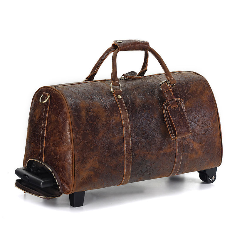 Unisex Vintage Cowhide Genuine Leather Trolley Case Zipper Large Capacity Men's Business Travel Leather Suitcase Bag