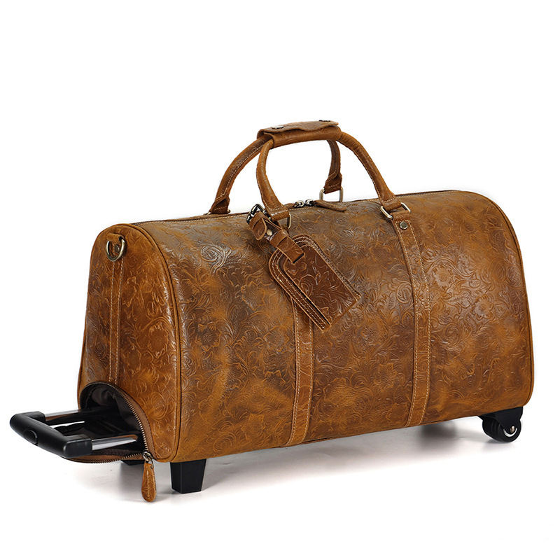 Unisex Vintage Cowhide Genuine Leather Trolley Case Zipper Large Capacity Men's Business Travel Leather Suitcase Bag