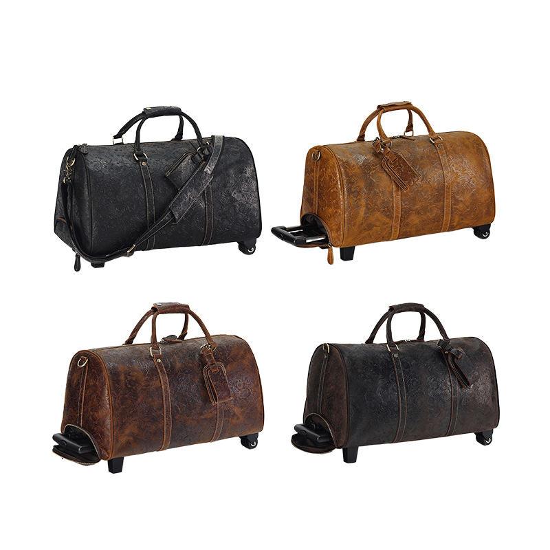 Crazy Horse Leather Embossed Pattern Can Be Withdrawn by Hand Luggage with High-end Feel Light Luxury Business Leather Men's Bag