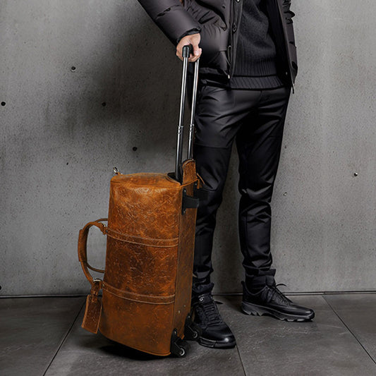 Crazy Horse Leather Embossed Pattern Can Be Withdrawn by Hand Luggage with High-end Feel Light Luxury Business Leather Men's Bag