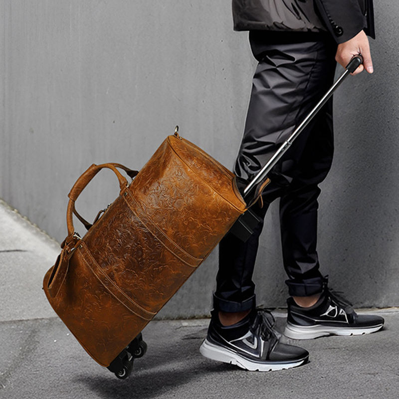 Crazy Horse Leather Embossed Pattern Can Be Withdrawn by Hand Luggage with High-end Feel Light Luxury Business Leather Men's Bag