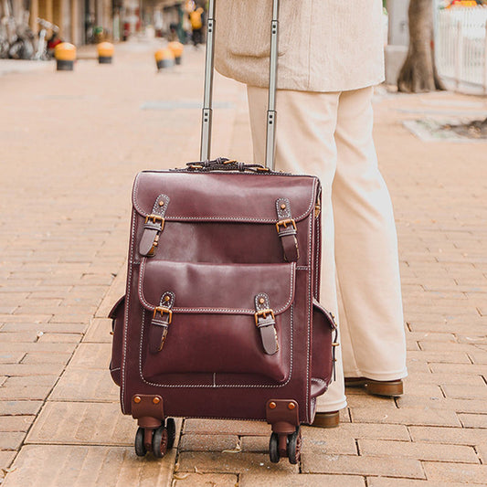 Business Office Carry-Ons Zippers Wheeled Design Suitcase Travel Bags Durable Leather Suitcase