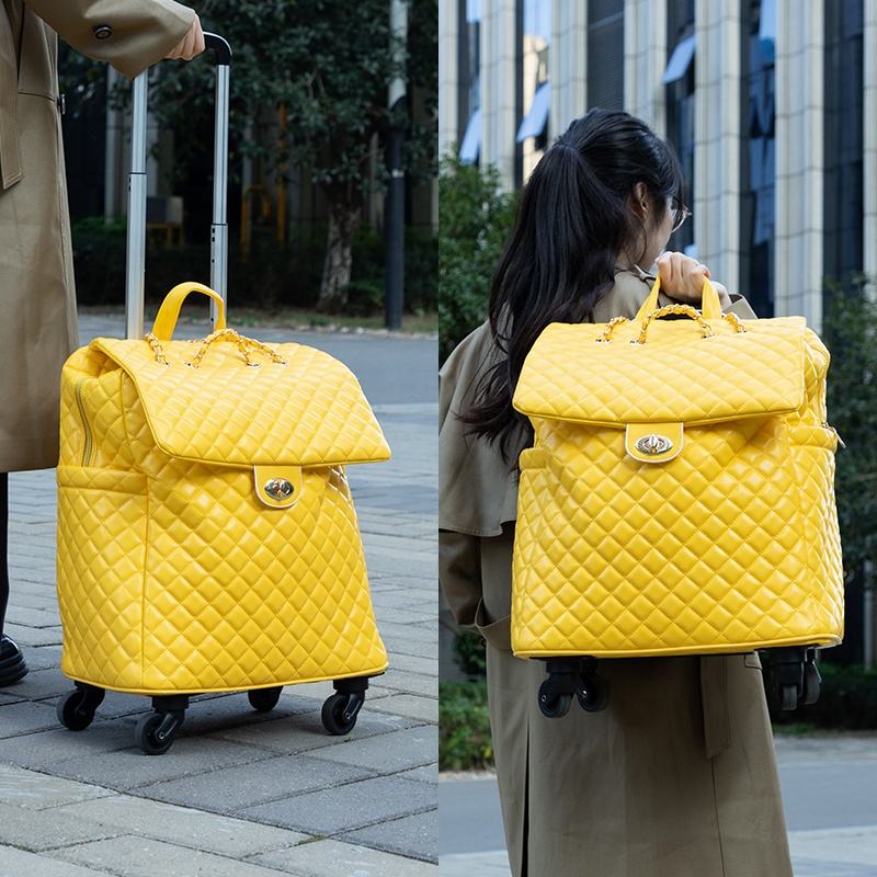 Custom Logo Leather Wheeled Trolley Suitcase Large Capacity Travel Bag Metal Chain Lock Business Carry on Luggage