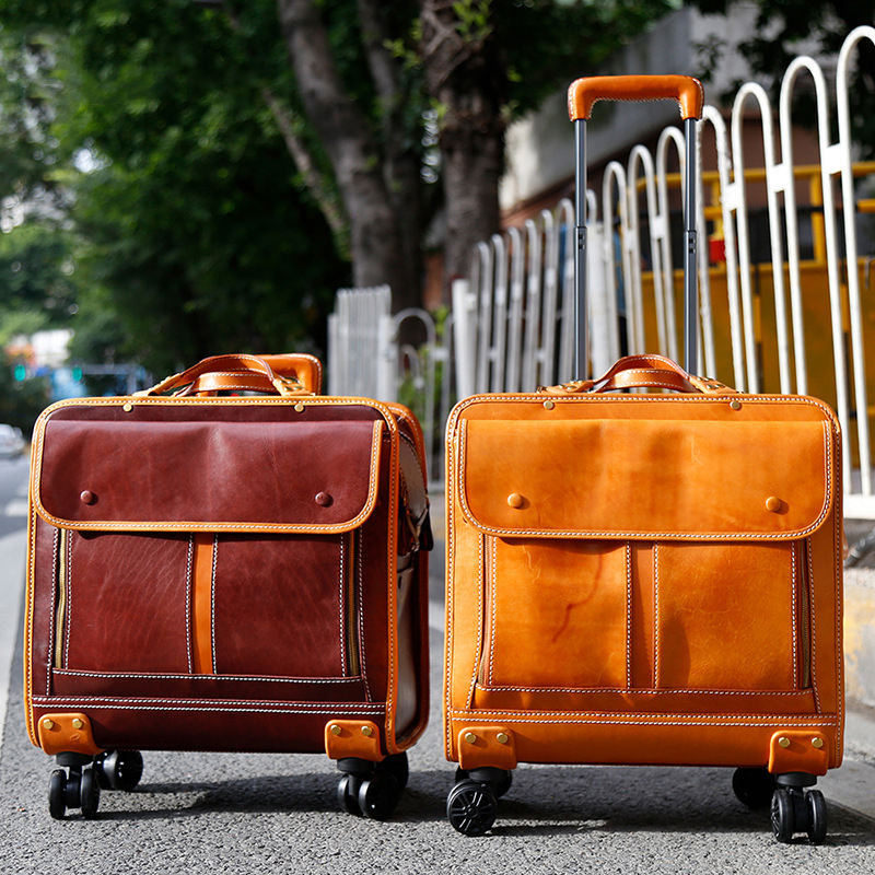 Travel Suitcase Can Be Boarded Suitcase Business Fashion High-end Feel Luggage Solid Color Wear-resistant Genuine Leather