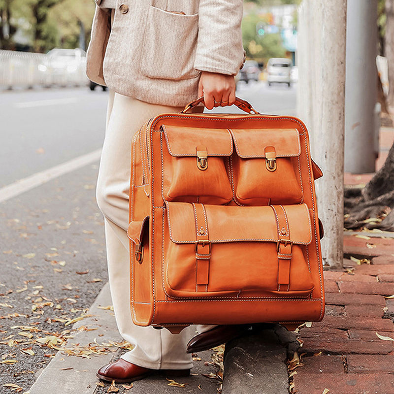 Solid Color Wear-resistant Genuine Leather Travel Suitcase Can Be Boarded Suitcase Business Fashion High-end Feel Luggage