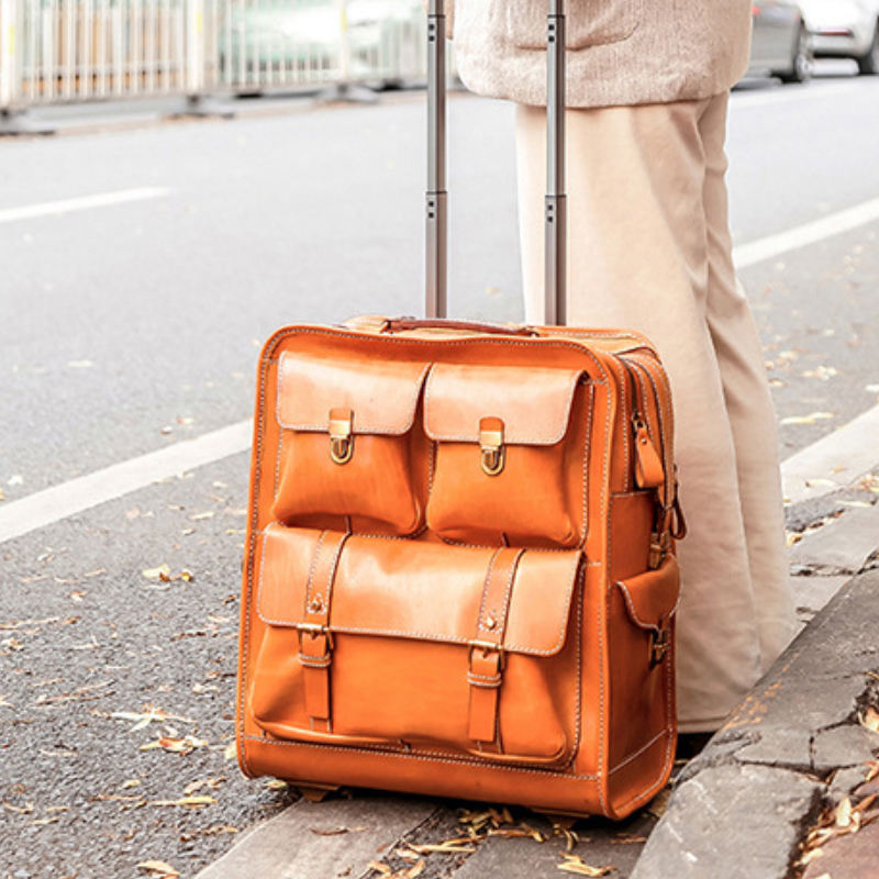 Solid Color Wear-resistant Genuine Leather Travel Suitcase Can Be Boarded Suitcase Business Fashion High-end Feel Luggage