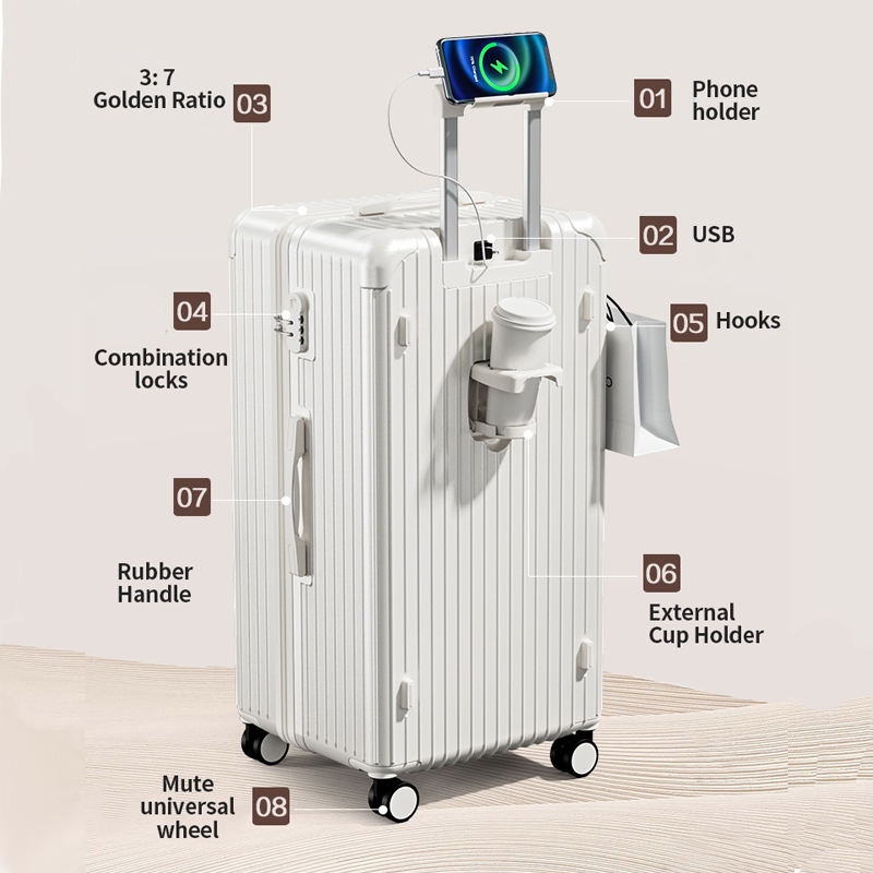 202224263032 Inch ABS PC Smart Travelling Suitcase Luggage Set Multifunctional Fashion Travel Suitcase Cup Holder Usb Port