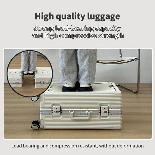 Vintage Aluminum Frame Luxury Suitcase Unisex Front Side Opening Hard Shell Carry on Travel Luggage with Cup Holder USB Port