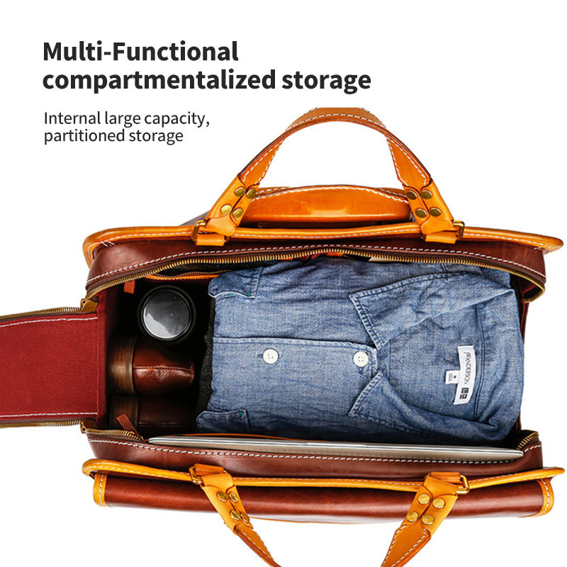 High Quality Customized Suitcase Leather Travel Luggage Bag Genuine Cow Leather Travel Bag With Wheels