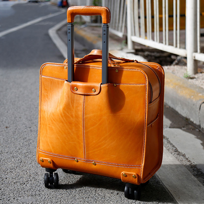 High Quality Customized Suitcase Leather Travel Luggage Bag Genuine Cow Leather Travel Bag With Wheels