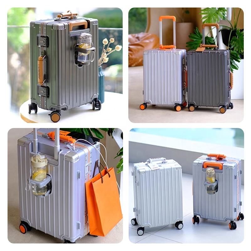 Multifunctional German PC Aluminum Frame Luggage Suitcase Luggage for Travel YIF TSA Lock Cup Holder USB Cabin Carry on case Set