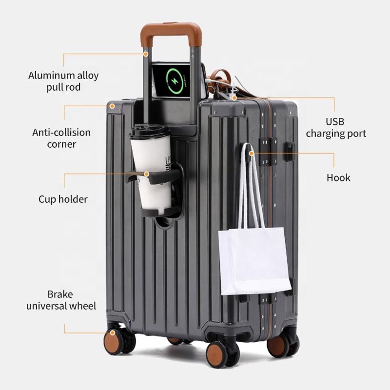 Multifunctional German PC Aluminum Frame Luggage Suitcase Luggage for Travel YIF TSA Lock Cup Holder USB Cabin Carry on case Set